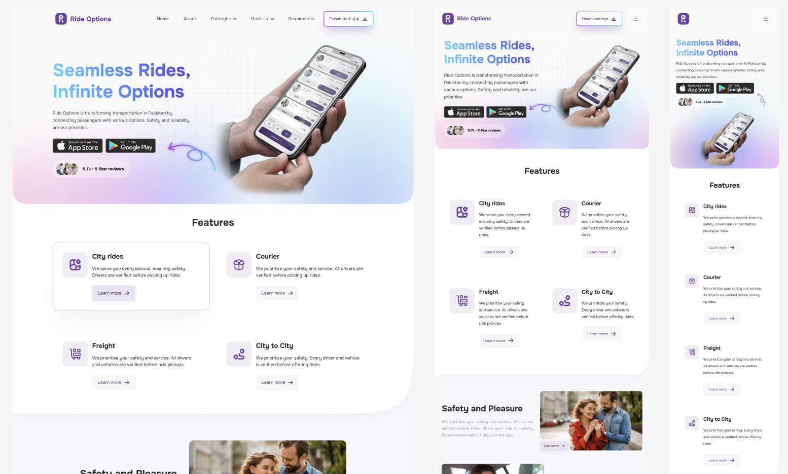 Ride Options — website design