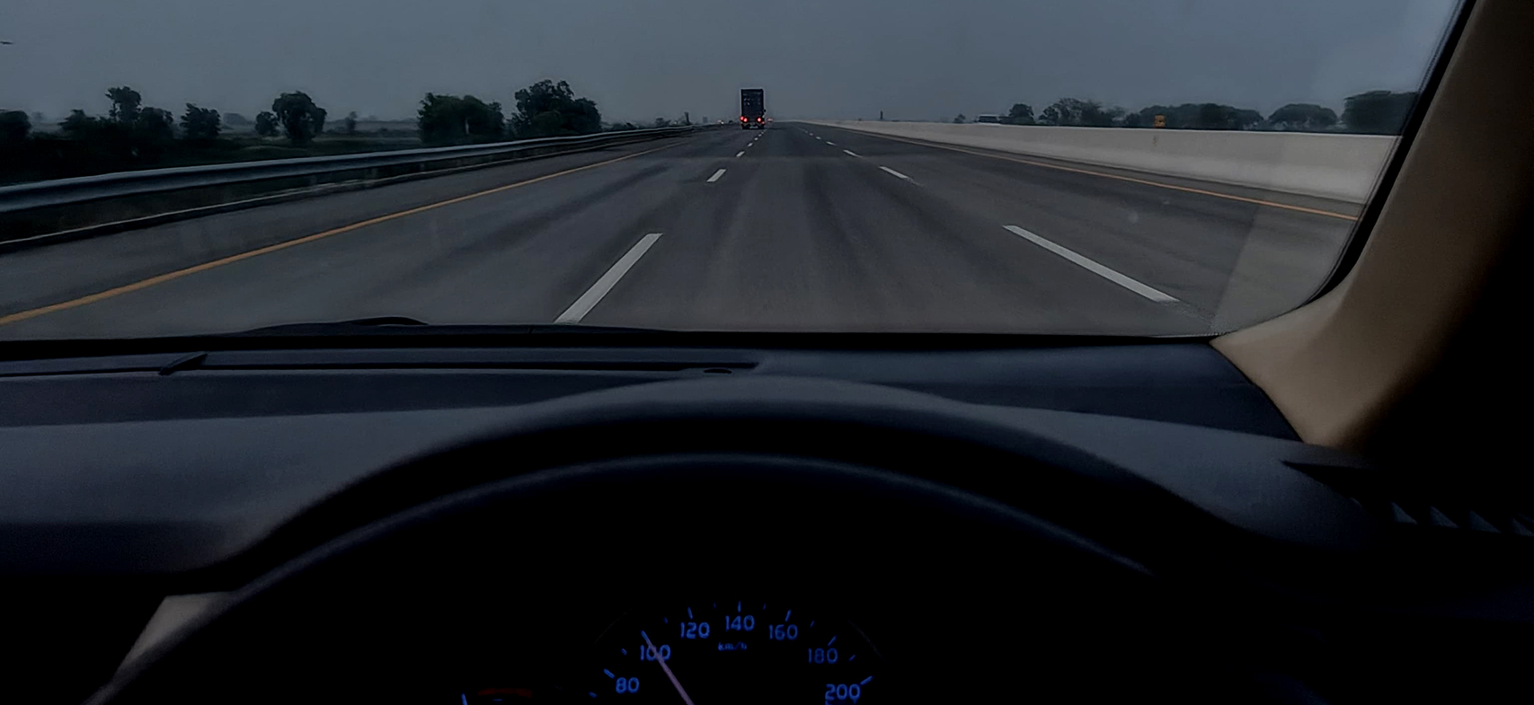 Late-night motorway from behind the wheel